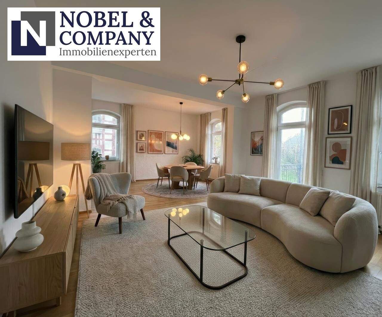 Beispielbild Wohn- Essbereich - Historischer Charme trifft modernen Luxus – Exklusive 4-Zimmer-Wohnung in der Reitzensteinkaserne